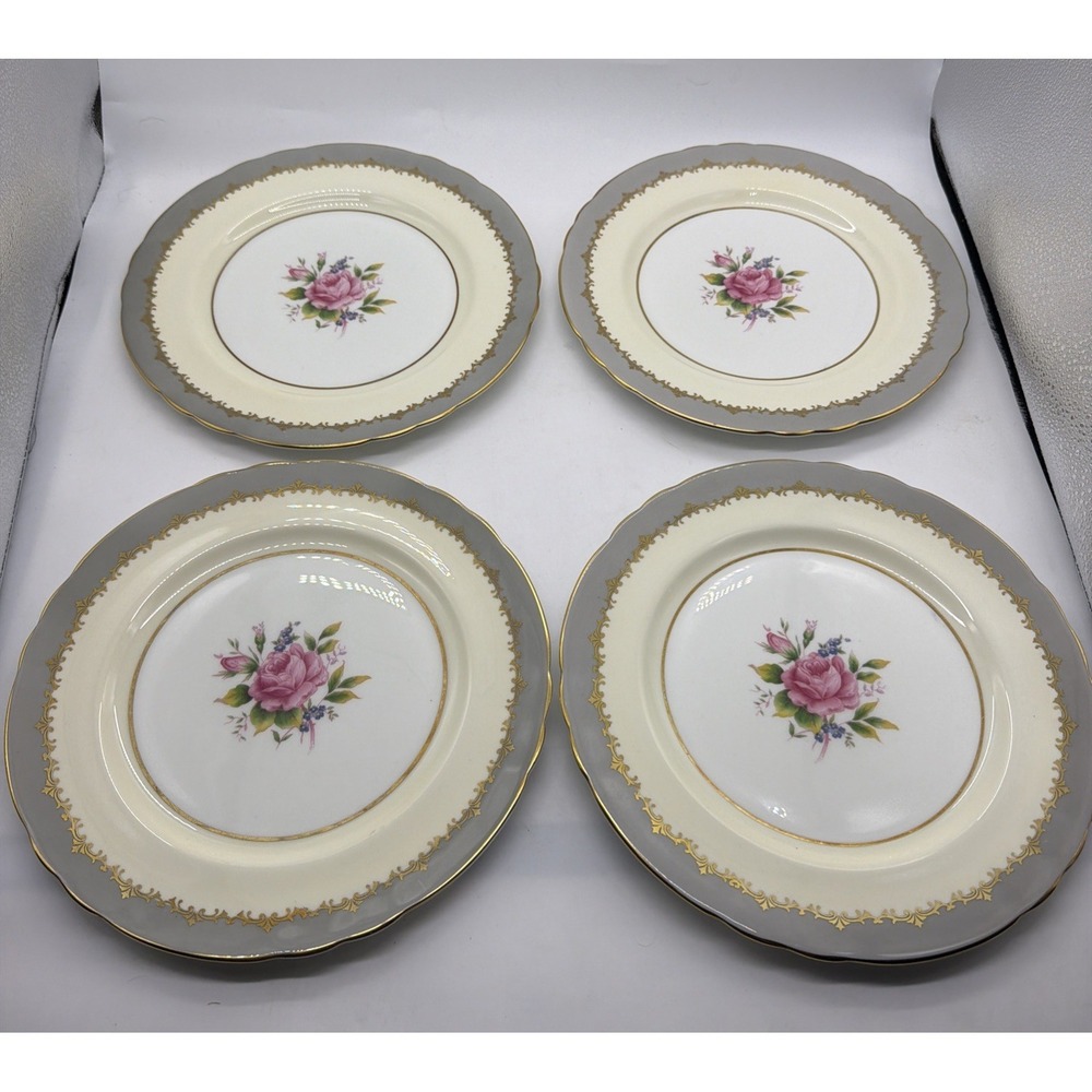Aynsley‎ Lancaster Gray Dinner Plates Bone China Set Of 4